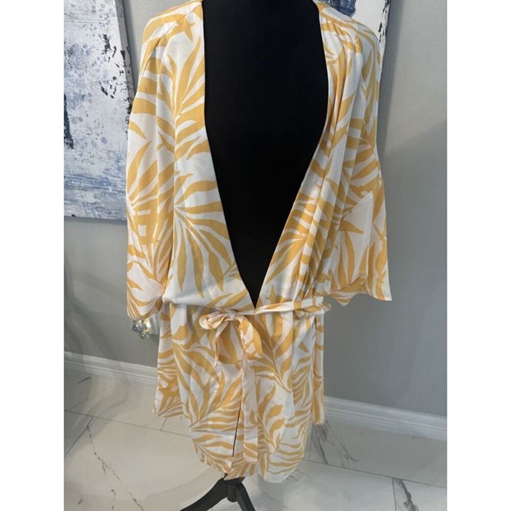Maison Du Soir Magnolia Luxe Robe Size XL/2XL Yellow Palm Print Pretty!